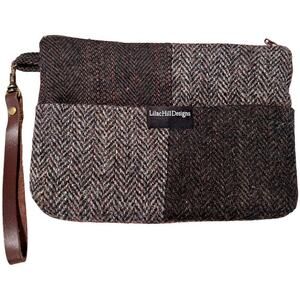 Lilac Hill Designs Upcycled Wool Makeup Travel Pouch Wallet Wristlet Brown Gray